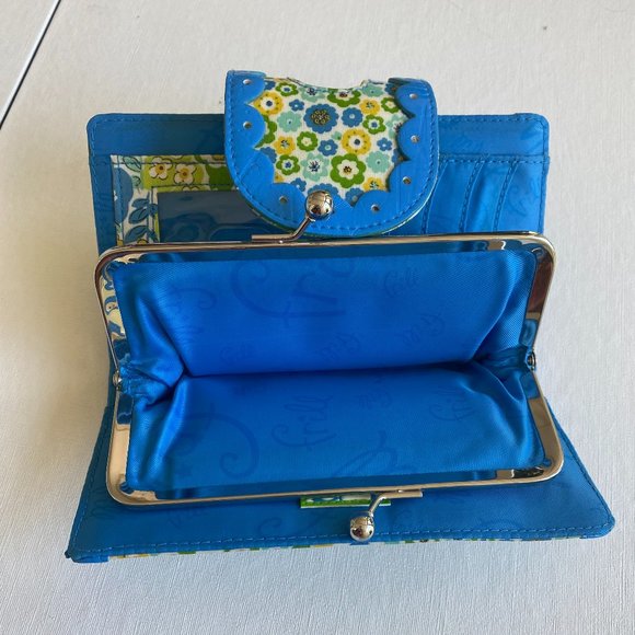 Frill by Vera Bradley Wallet in Blue, Green, & Yellow w/ Coin Purse Inside - Picture 8 of 9